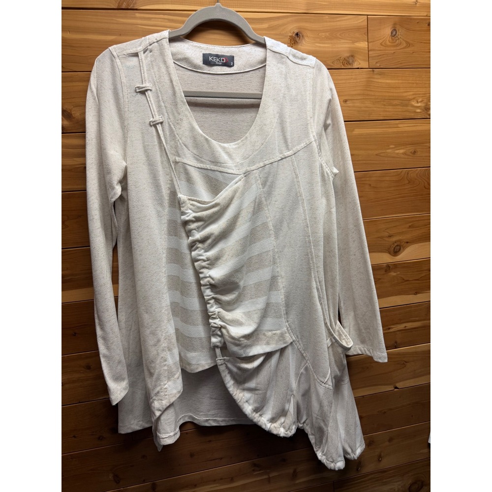 Keko Design Womens Cream Asymmetrical Ruched Lagenlook Tunic Top Size 2‎ Turkey